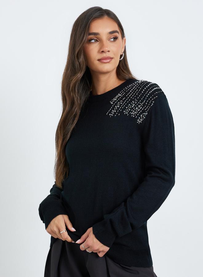 Styli Women Black Embellished Sweater - Image 2